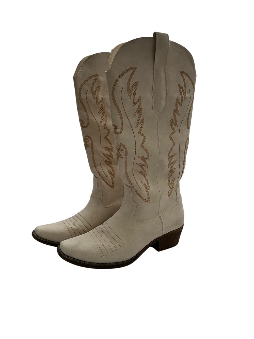 Source Unknown Cream Western Heeled Cowboy Boots